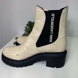 Karl Lagerfeld Cream Colored Patent Chelsea Boots, Women’s 9